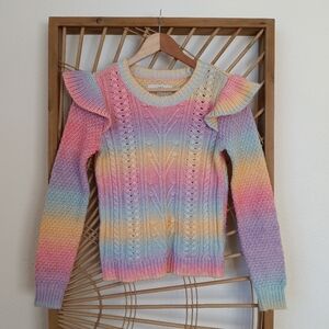 LOFT Pastel Rainbow Ruffle Sleeve Sweater / Size XS